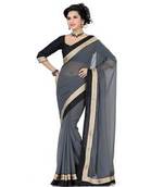 Grey plain chiffon saree with blouse