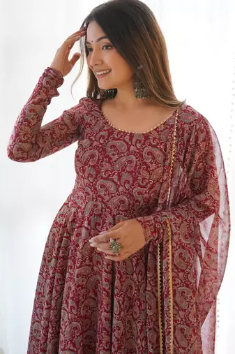 Maroon Georgette Designer Anarkali Salwar Kameez