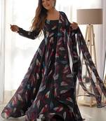 Black Georgette Floral Print Readymade Anarkali Suit