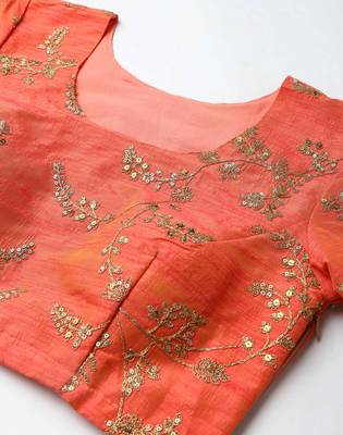 GREEN & ORANGE COLORED DORI, ZARI, AND SEQUINS EMBROIDERED & DIGITAL FLORAL PRINTED ORGANZA WEDDING LEHENGA 5