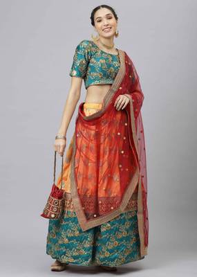 EYE CATCHING YELLOW EMBROIDERED BANARASI SILK SEMI STITCHED WEDDING PARTY WEAR LEHENGA WITH DUPATTA 6