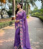 Purple Organza c Resham Embroidery Partywear Saree