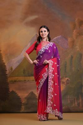 Pink Pedding Saree With Sequins Work Girlish Ethnic Looks 1