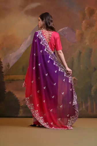 Pink Pedding Saree With Sequins Work Girlish Ethnic Looks