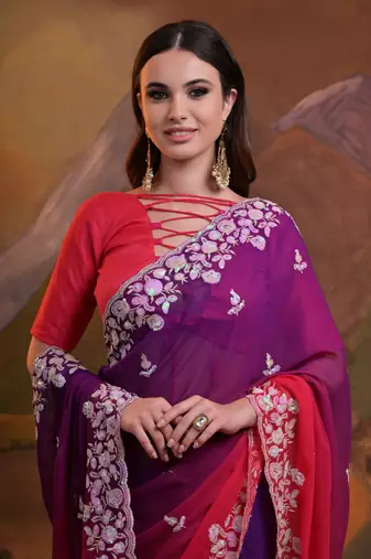 Pink Pedding Saree With Sequins Work Girlish Ethnic Looks