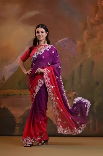 Pink Pedding Saree With Sequins Work Girlish Ethnic Looks