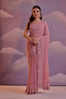 Onion Ethnic Georgette c Style Sequins Work Partywear Saree 1