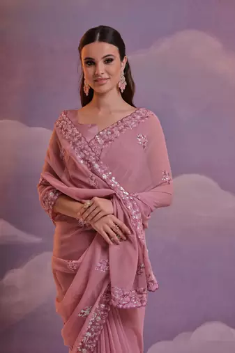 Onion Ethnic Georgette c Style Sequins Work Partywear Saree