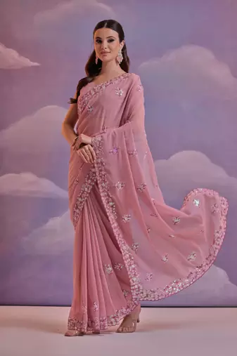 Onion Ethnic Georgette c Style Sequins Work Partywear Saree