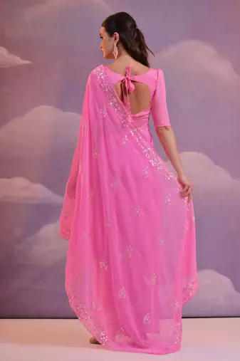Pink Ethnic Georgette c Style Sequins Work Partywear Saree
