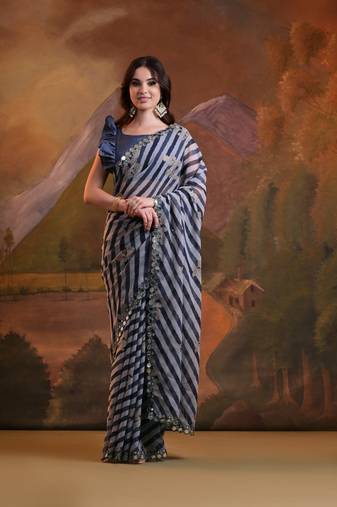 Black Rajasthani Leheriya Printed Foil Mirror Work Ethnic Classy Saree