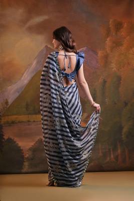 Black Rajasthani Leheriya Printed Foil Mirror Work Ethnic Classy Saree 2