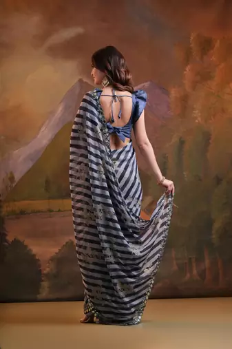Black Rajasthani Leheriya Printed Foil Mirror Work Ethnic Classy Saree