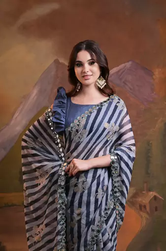 Black Rajasthani Leheriya Printed Foil Mirror Work Ethnic Classy Saree