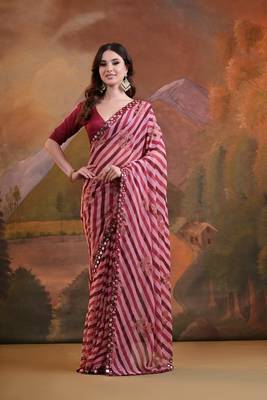 Maroon Rajasthani Leheriya Printed Foil Mirror Work Ethnic Classy Saree 1