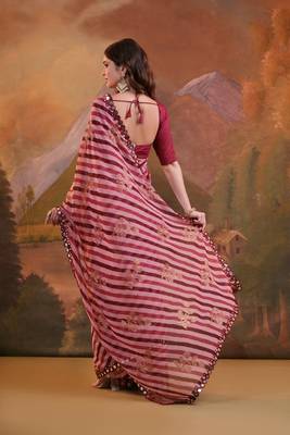 Maroon Rajasthani Leheriya Printed Foil Mirror Work Ethnic Classy Saree 2