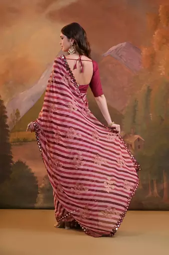 Maroon Rajasthani Leheriya Printed Foil Mirror Work Ethnic Classy Saree