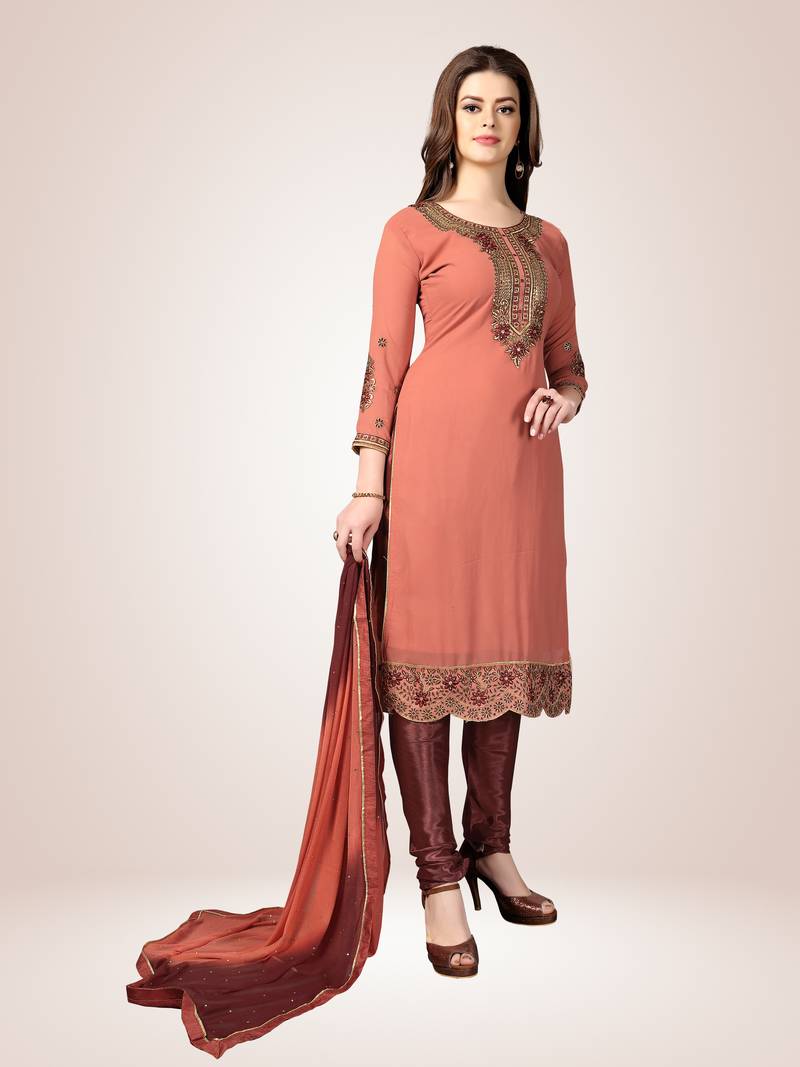 Trendmalls Brown embroidered faux georgette Party Wear Festive Wedding Salwar Dress & Gown 