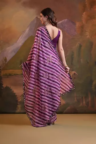 Wine Rajasthani Leheriya Printed Foil Mirror Work Ethnic Classy Saree
