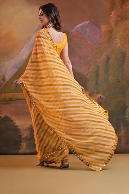 Yellow Rajasthani Leheriya Printed Foil Mirror Work Ethnic Classy Saree 2