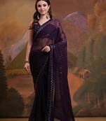  Wine Georgette c Bollywood Partywear Sequins Work Heavy Saree