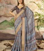 Brown Grey Graceful Woven Border With Smart Printed Partywear Saree