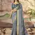 Dark Slate Grey Graceful Woven Border With Smart Printed Partywear Saree
