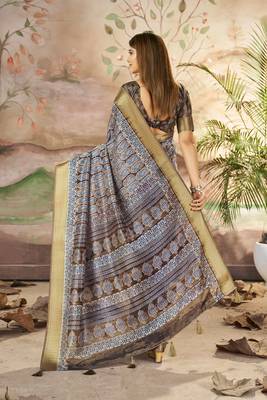 Dull Brown Graceful Woven Border With Smart Printed Partywear Saree 2
