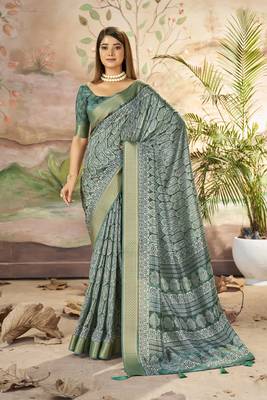 Mineral Green Graceful Woven Border With Smart Printed Partywear Saree 1