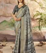 Carbon Grey Graceful Woven Border With Smart Printed Partywear Saree
