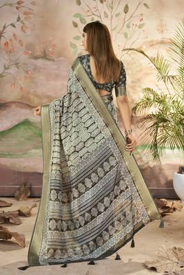 Carbon Grey Graceful Woven Border With Smart Printed Partywear Saree 2