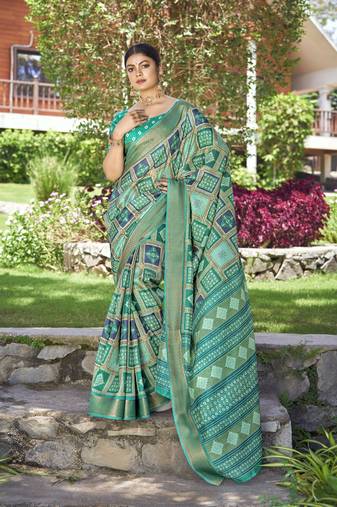 Woven Border Designer With Printed Rama Kalamkari Silk Ethnic Partywear Saree