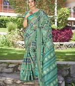 Woven Border With Printed Rama Kalamkari Silk Ethnic Partywear Saree