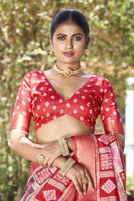 Woven Border With Printed Red Kalamkari silk blend Ethnic Partywear Saree 3