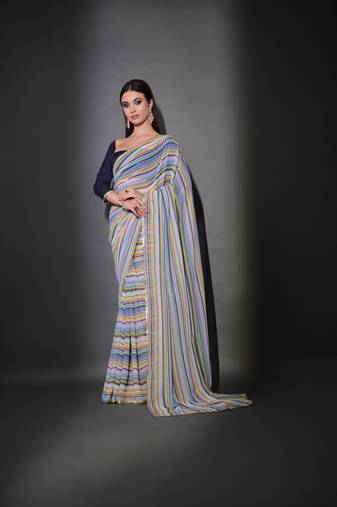 Multi Georgette c Trendy Girlish Bollywood Style Partywear Saree With Sequins Work