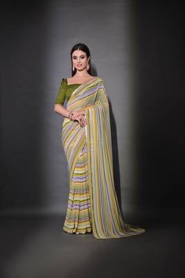 Multi Georgette c Trendy Girlish Style Partywear Saree With Sequins Work 1