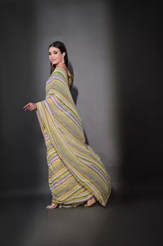 Multi Georgette c Trendy Girlish Style Partywear Saree With Sequins Work