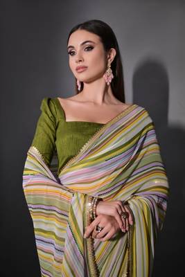 Multi Georgette c Trendy Girlish Style Partywear Saree With Sequins Work 3