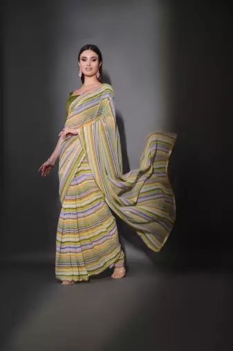 Multi Georgette c Trendy Girlish Style Partywear Saree With Sequins Work