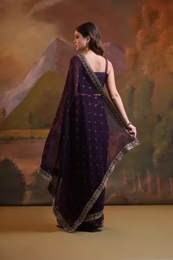  Partywear Wine Saree Georgette c Graceful Ethnic Looks
