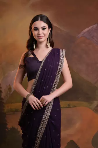  Partywear Wine Saree Georgette c Graceful Ethnic Looks