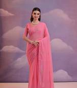 Pink Sequins Work Georgette c Partywear Ethnic Saree