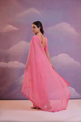 Pink Sequins Work Georgette c Partywear Ethnic Saree 2