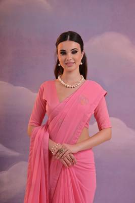 Pink Sequins Work Georgette c Partywear Ethnic Saree 3