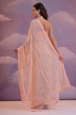 Orange Sequins Work Georgette c Partywear Ethnic Saree 2