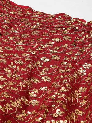 MAROON ZARI AND HEAVY SEQUINS EMBROIDERED ART SILK SEMI STITCHED WEDDING PARTY WEAR LEHENGA CHOLI WITH DUPATTA 7