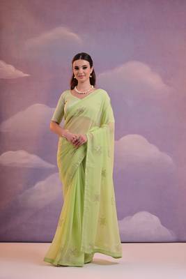 Parrot Sequins Work Georgette c Partywear Ethnic Saree 1