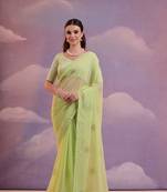 Parrot Sequins Work Georgette c Partywear Ethnic Saree