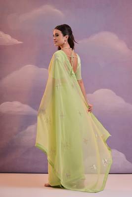 Parrot Sequins Work Georgette c Partywear Ethnic Saree 2