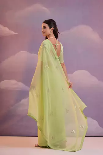 Parrot Sequins Work Georgette c Partywear Ethnic Saree